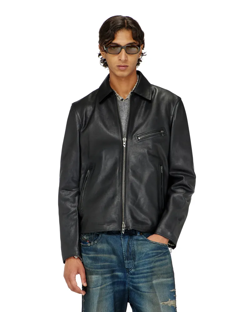 Diesel Jacke aus Leder mit Oval D-Prägung - Lederjacken - Herren - Schwarz Schwarz