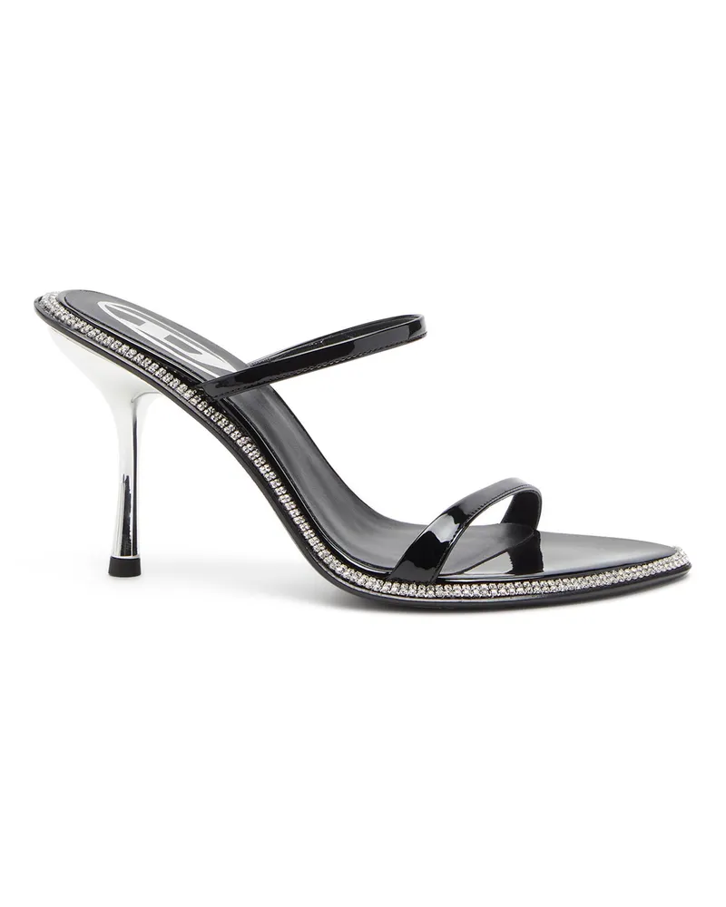 Diesel D-Havanna-Riemen-Pantoletten aus Lackleder mit Kristallen - Sandalen - Damen - Schwarz Schwarz