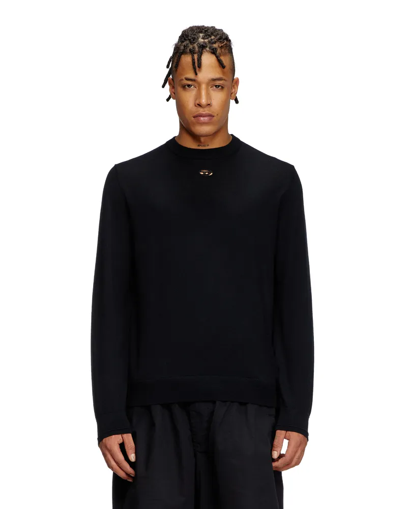 Diesel Pullover aus Wolle mit Cut-out-Logo - Strickwaren - Herren - Schwarz Schwarz