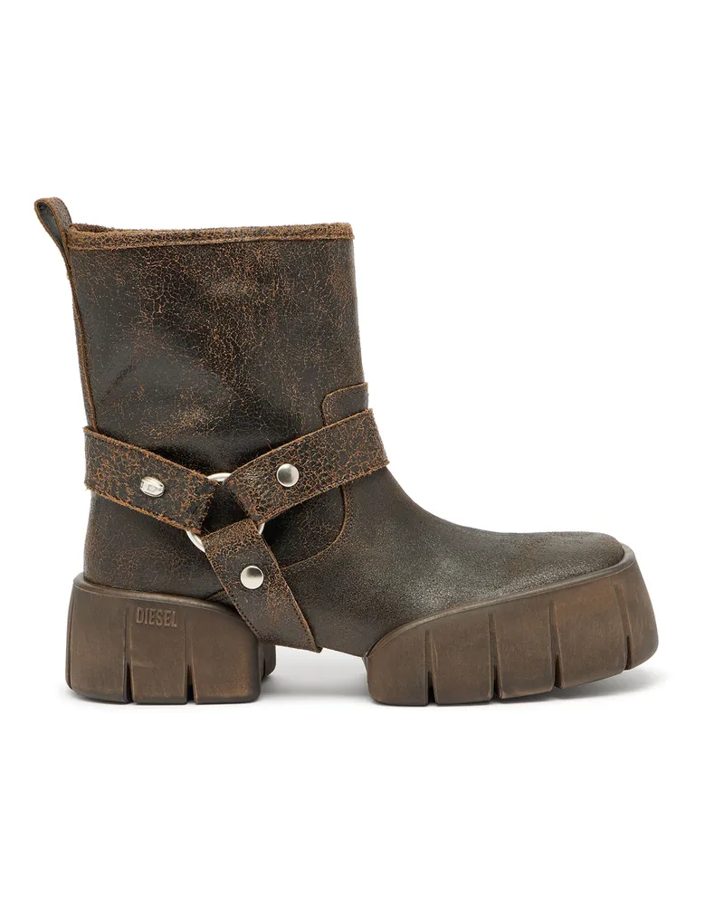 Diesel D-Tex-Biker-Stiefel aus Crackle-Leder - Stiefel - Herren - Braun Braun