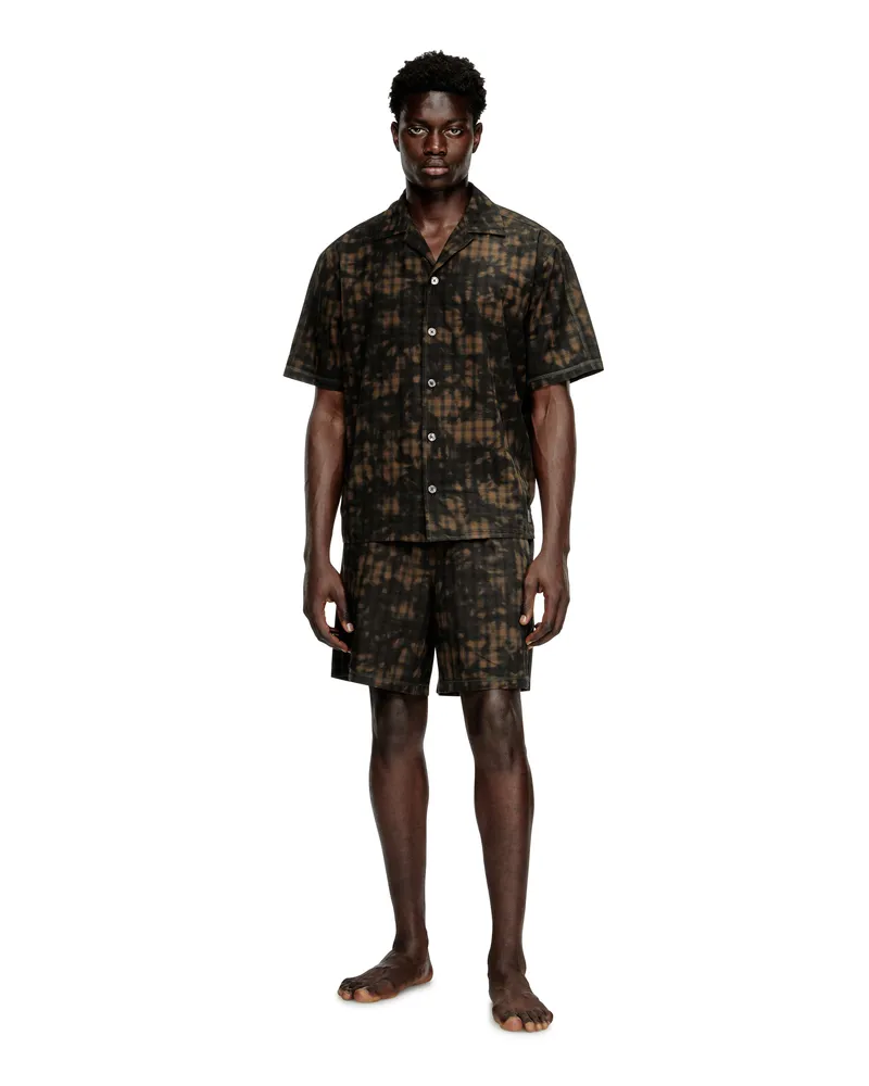 Diesel Kurze Pyjamas aus Karo-Baumwolle mit Wolken-Print - Pyjamas - Herren - Grün Grün