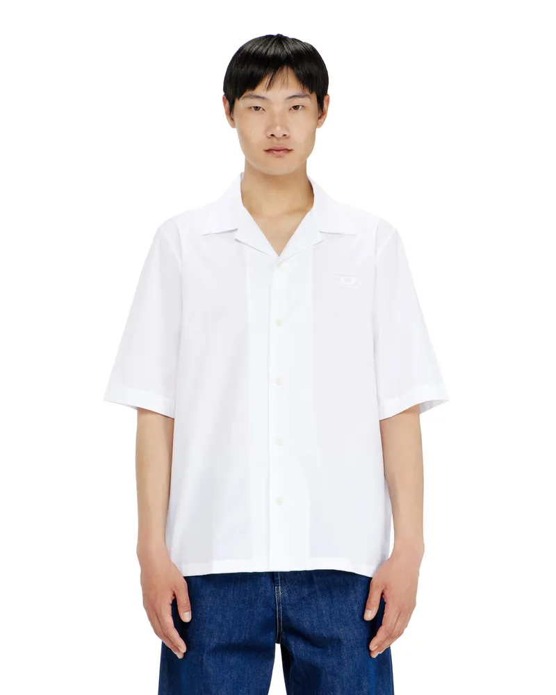 Diesel Stretch-Popeline-Hemd mit Oval-D-Stickerei - Hemden - Herren - Weiss Weiss