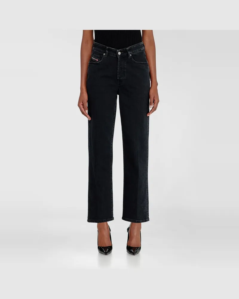 Diesel Regular Jeans High Waist 1981 D-Went, Schwarz/Dunkelgrau, Knopfverschluss Schwarz