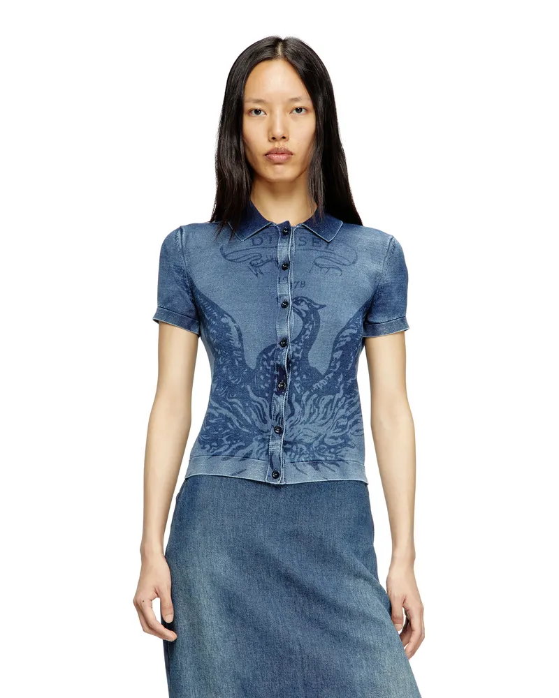 Diesel Indigo-Hemd-Cardigan mit Phoenix-Logo - Strickwaren - Damen - Blau Blau