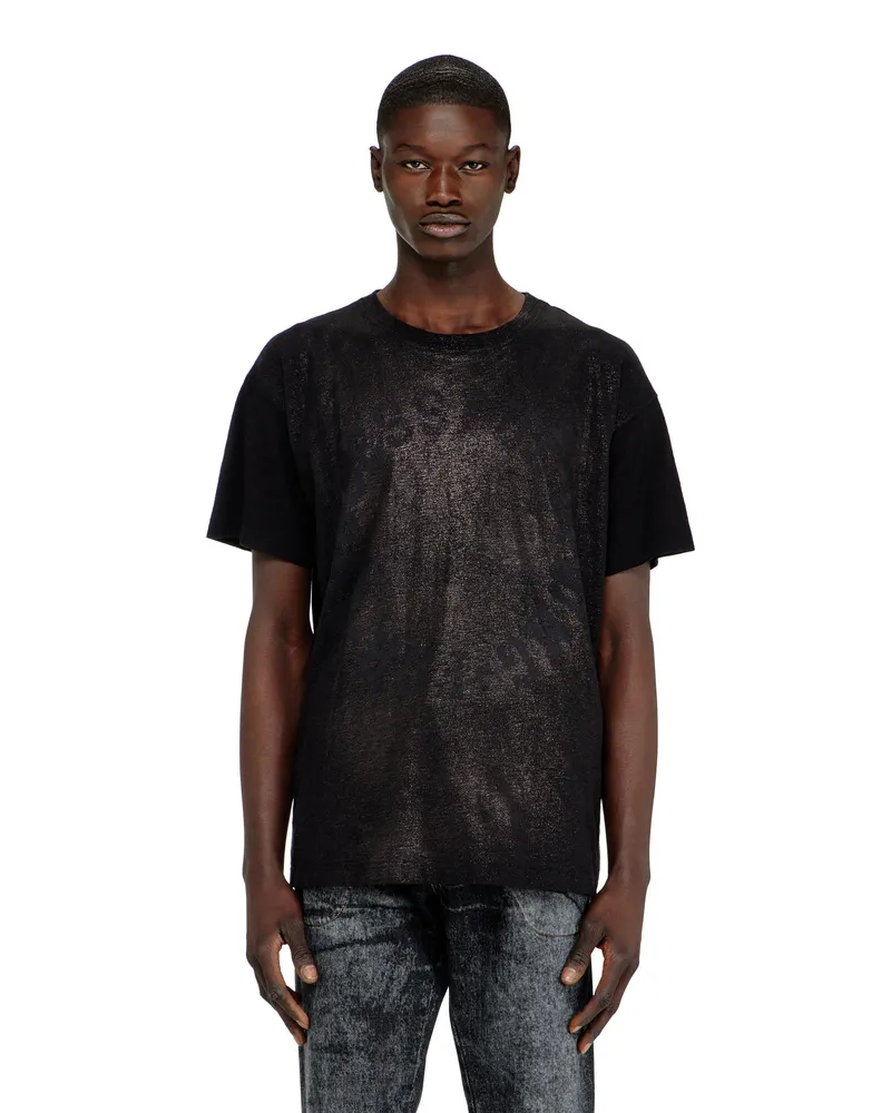 Diesel Baumwoll-T-Shirt mit Rundhalsausschnitt und Folienprint - T-Shirts - Herren - Schwarz Schwarz