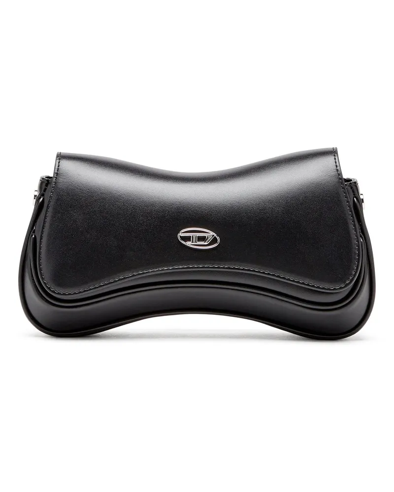 Diesel Play-Schultertasche aus semiglänzendem Leder - Abendtaschen - Damen - Schwarz Schwarz