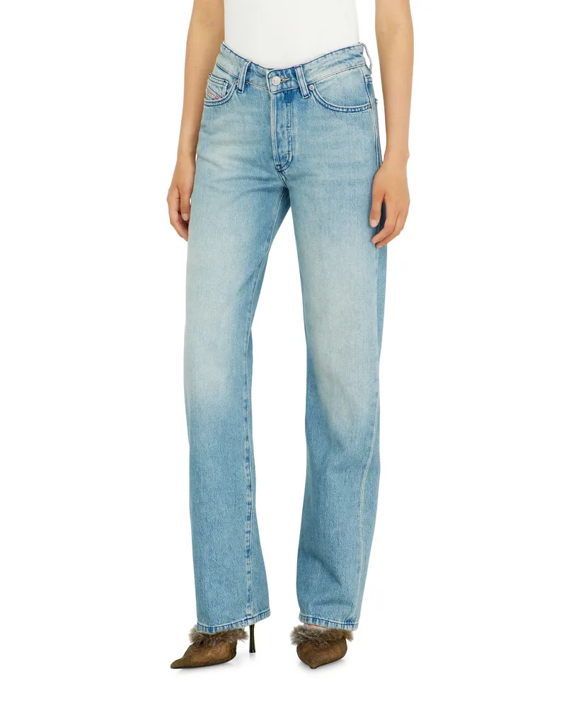 Diesel Regular Jeans High Waist 1971 D-Sent, Hellblau, Knopfverschluss Blau