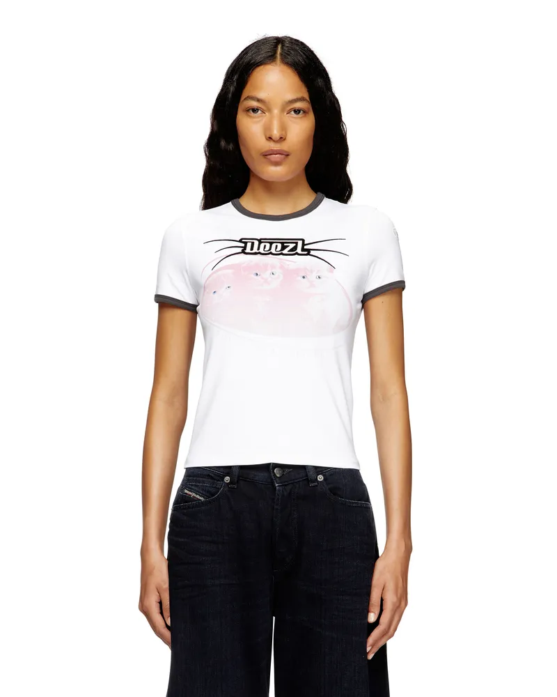 Diesel T-Shirt aus Baumwolle mit Flockdruck - T-Shirts - Damen - Weiss Weiss