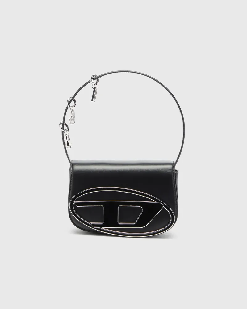 Diesel 1DR - Ikonische Schultertasche aus Leder mit Henkel-Charms - Schultertaschen - Damen - Schwarz Schwarz