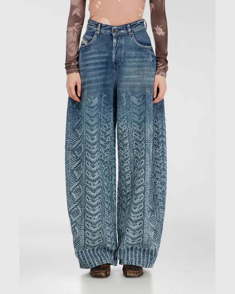 Diesel Relaxed Jeans High Waist 1987 D-Khelz, Dunkelblau, Knopfverschluss Blau