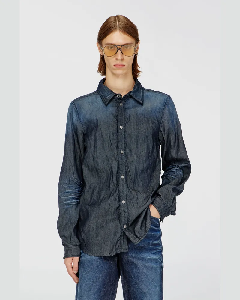 Diesel Hemd aus geknittertem Denim - Denimhemden - Herren - Blau Blau