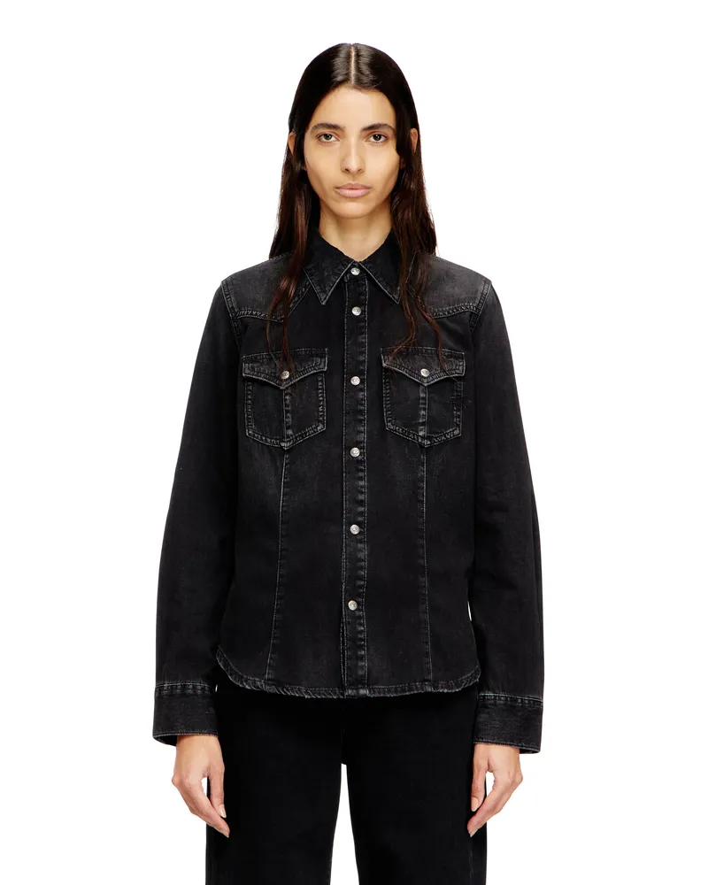 Diesel Western-Hemd aus behandeltem Denim - Denimhemden - Damen - Schwarz Schwarz