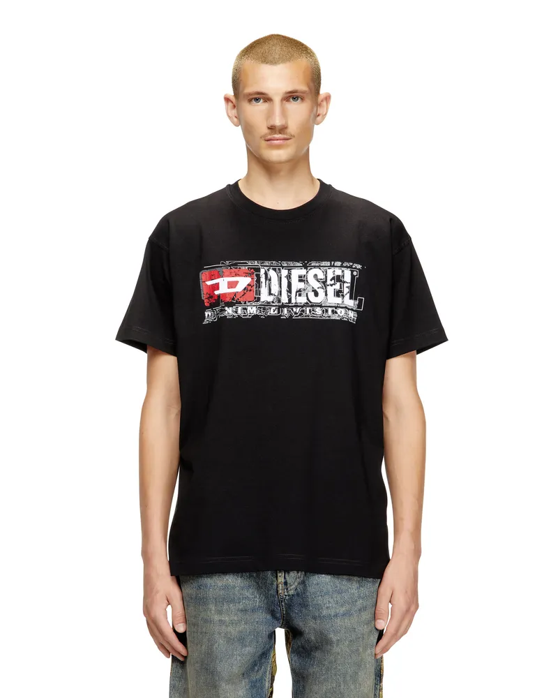Diesel T-Shirt mit geflocktem Diesel Denim Division-Logo - T-Shirts - Herren - Schwarz Schwarz