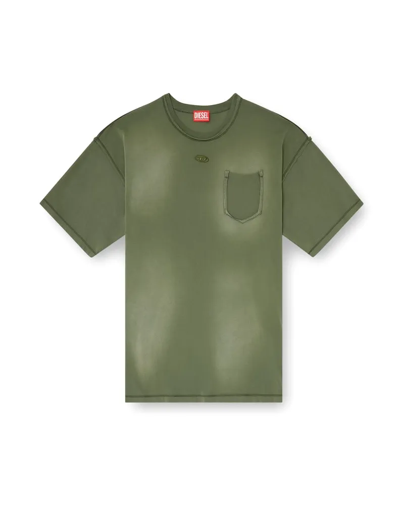 Diesel Verwaschenes T-Shirt mit zerrissener Brusttasche - T-Shirts - Herren - Grün Grün