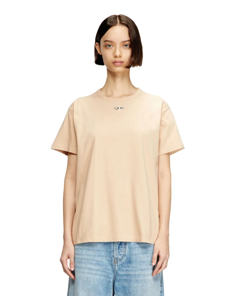 Diesel Baumwoll-T-Shirt mit metallischem Oval D - T-Shirts - Damen - Beige Beige