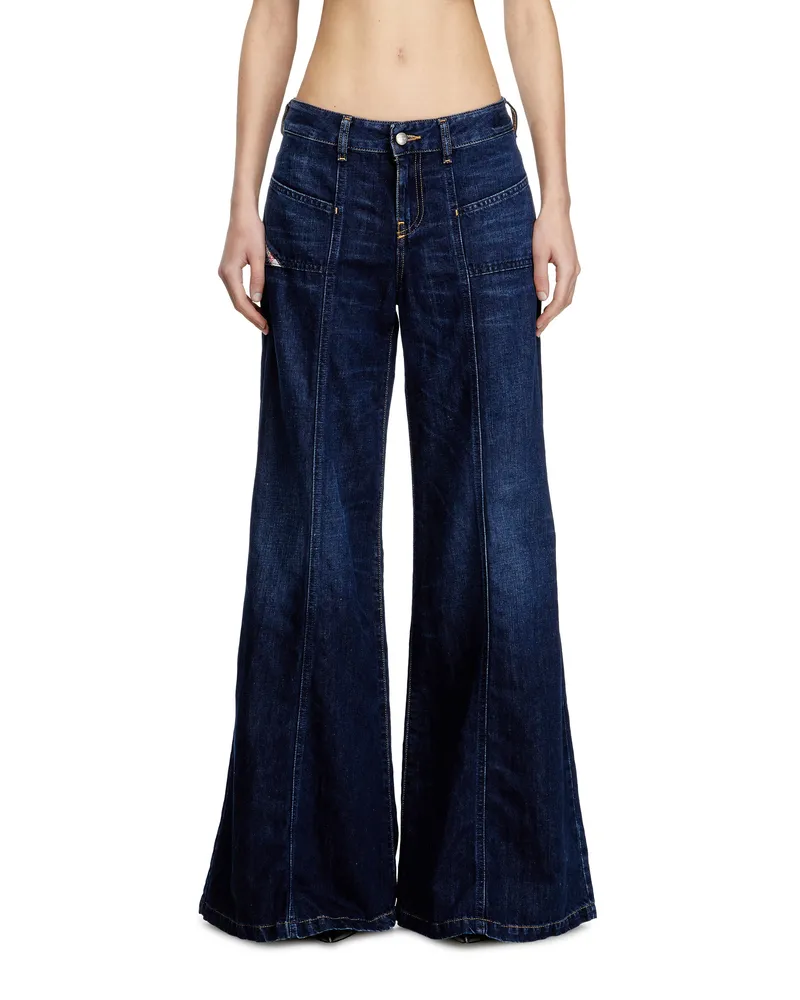 Diesel Flare Jeans Low Waist D-Akii, Dunkelblau, Reißverschluss Blau