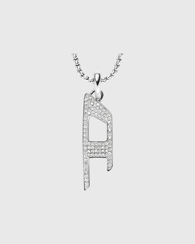 Diesel Halskette mit Glitzeranhänger aus Edelstahl - Halsketten - Unisex - Silber Silber