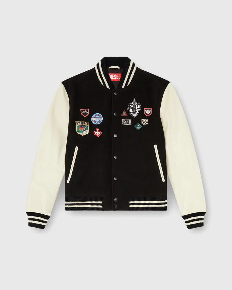 Diesel Bomberjacke aus Wolle und Leder mit Patches - Lederjacken - Herren - Bunt Bunt