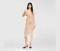 Midikleid aus Satin mit Blumenmuster und Spitzenbesatz - Kleider - Damen - Bunt