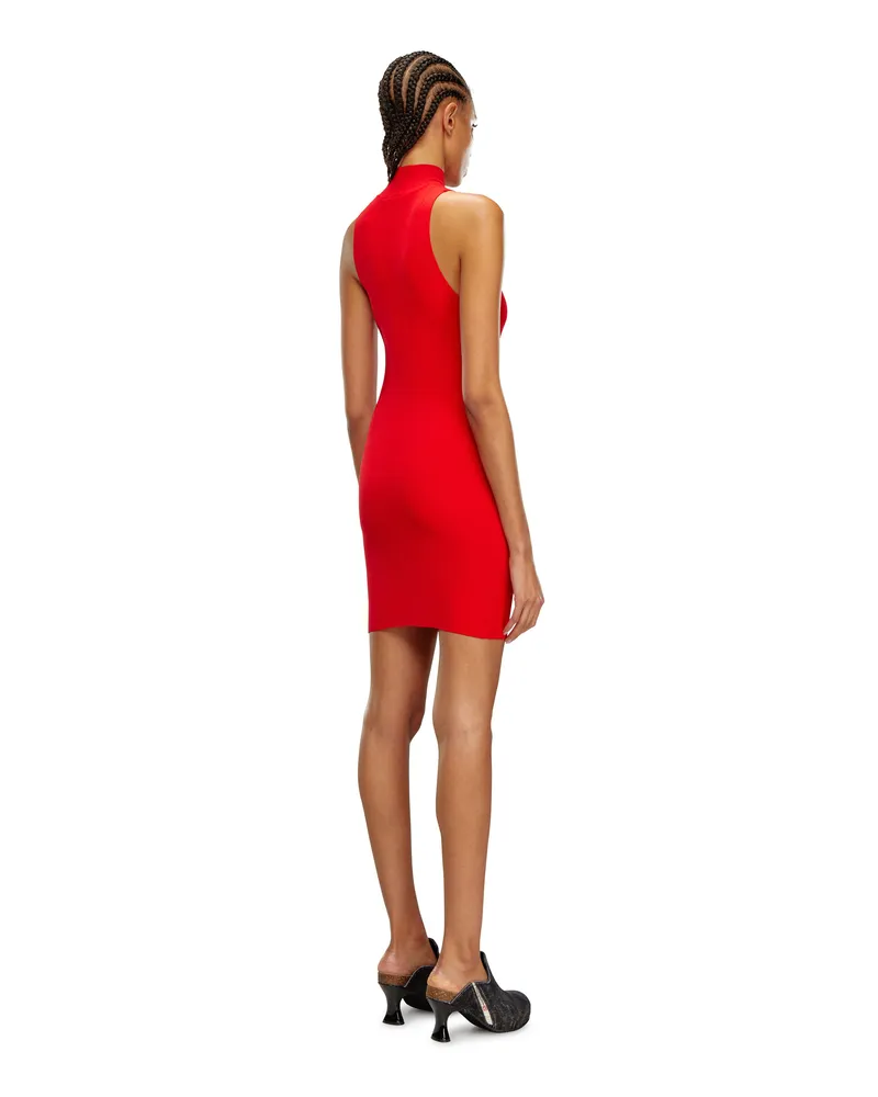 Diesel Kurzes Rollkragenkleid aus Rippstrick - Kleider - Damen - Rot Rot