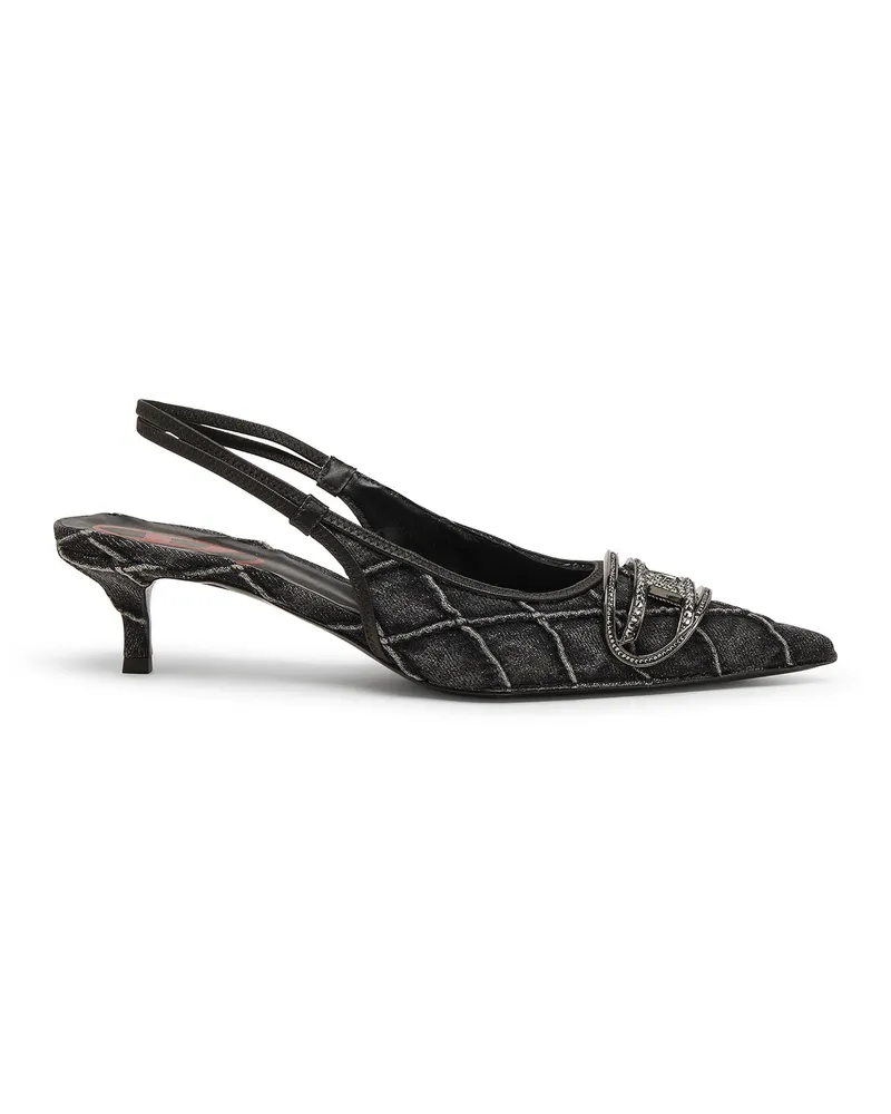 Diesel D-Venus-Crystal-Logo Stepp-Denim-Slingback-Pumps - Pumps - Damen - Schwarz Schwarz