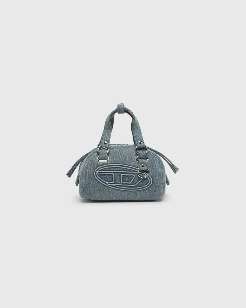 Diesel 1DR Dome-Kleine-Bowlingtasche aus Denim mit Oval D Logo - Schultertaschen - Unisex - Blau Blau