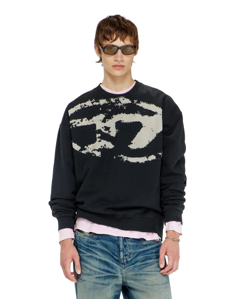 Diesel Baumwoll-Sweatshirt mit geflocktem Oval D - Sweatshirts - Herren - Schwarz Schwarz