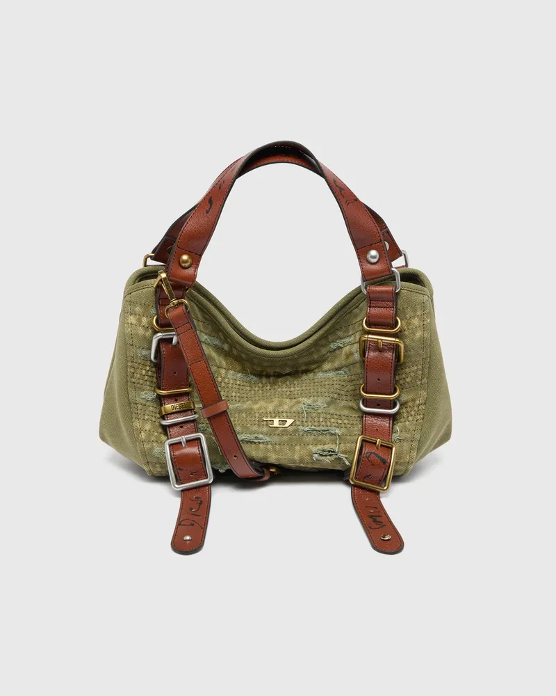Diesel D-One-Small Top-Handle-Tasche aus Canvas mit Lederbesatz - Handtaschen - Damen - Grün Grün