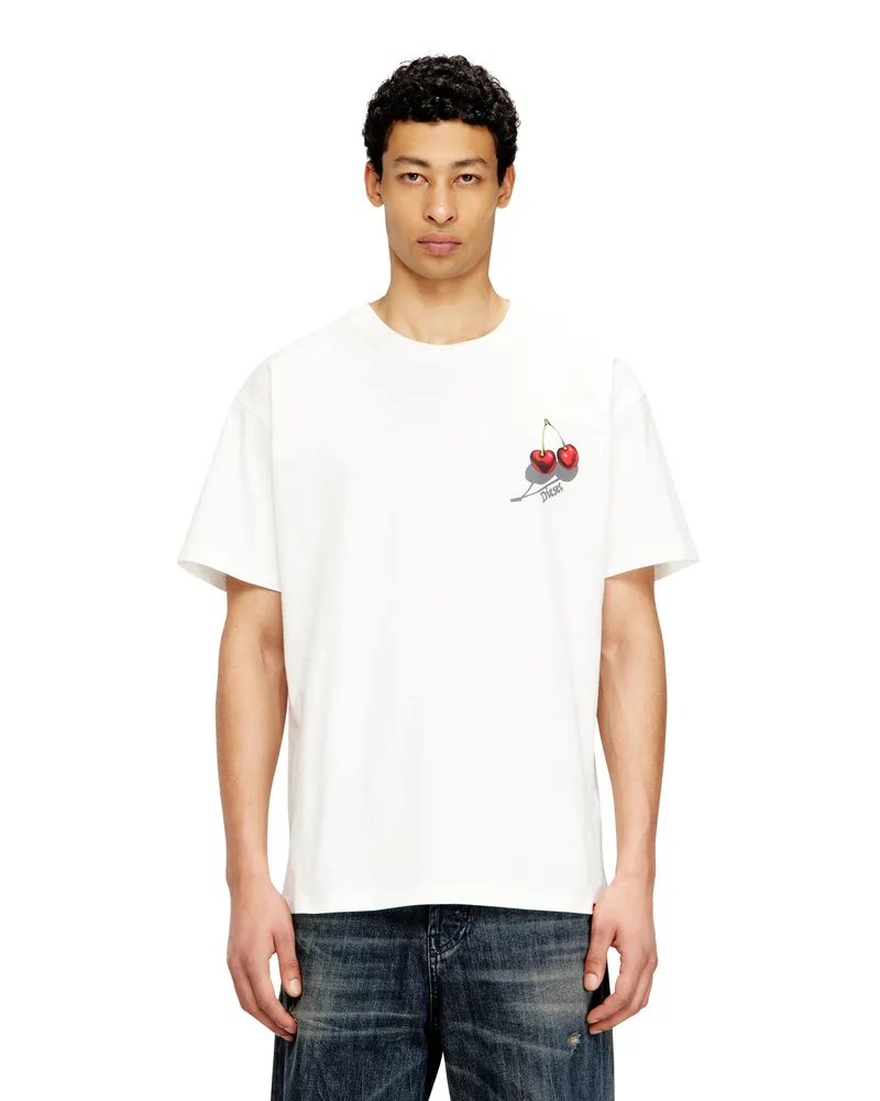 Diesel Baumwoll-T-Shirt mit Kirschmotiv - T-Shirts - Unisex - Weiss Weiss