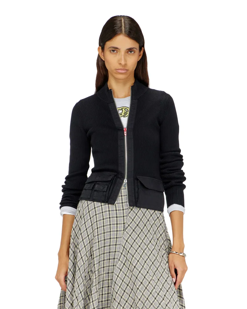 Diesel Geripptes Cardigan mit Cargotaschen - Strickwaren - Damen - Schwarz Schwarz