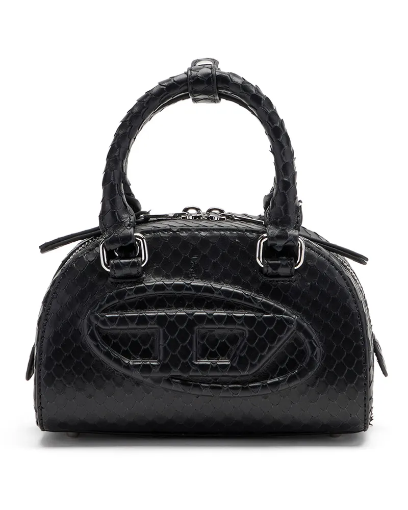 Diesel 1DR Dome-Kleine-Bowlingtasche aus Leder in Schlangenoptik - Schultertaschen - Damen - Schwarz Schwarz