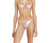 Metallische Strappy-Bikinihose mit Blumenprint - Panties - Damen - Violett
