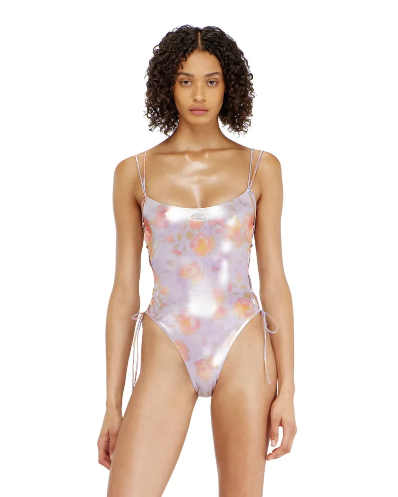Diesel Metallischer Badeanzug mit Blumenmuster und Schnürung - Badeanzüge - Damen - Violett Violett