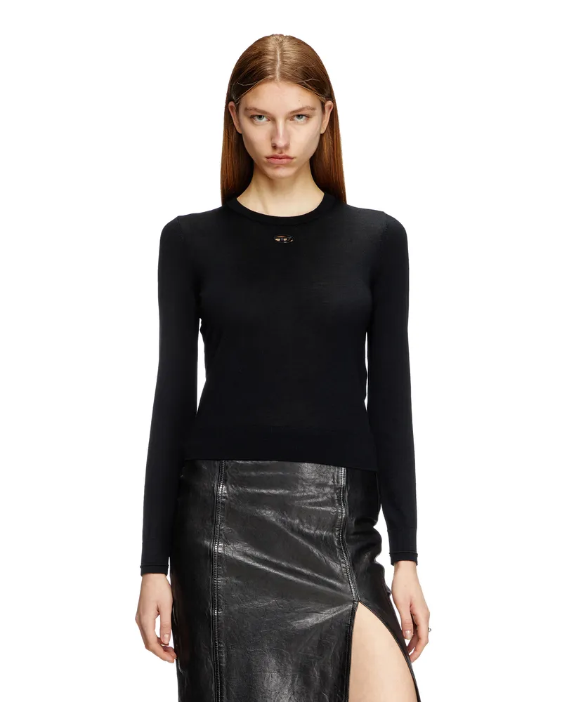 Diesel Pullover aus Wolle mit Cut-out-Logo - Strickwaren - Damen - Schwarz Schwarz