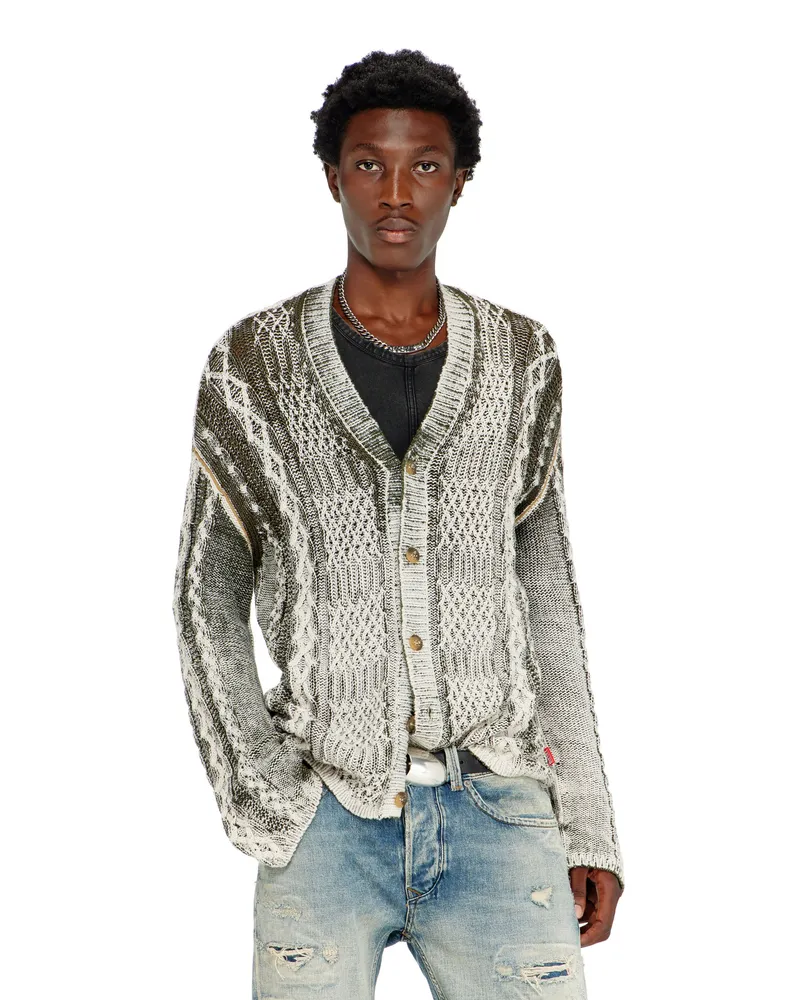 Diesel Behandelter Cardigan aus Zopfmusterstrick - Strickwaren - Herren - Bunt Bunt