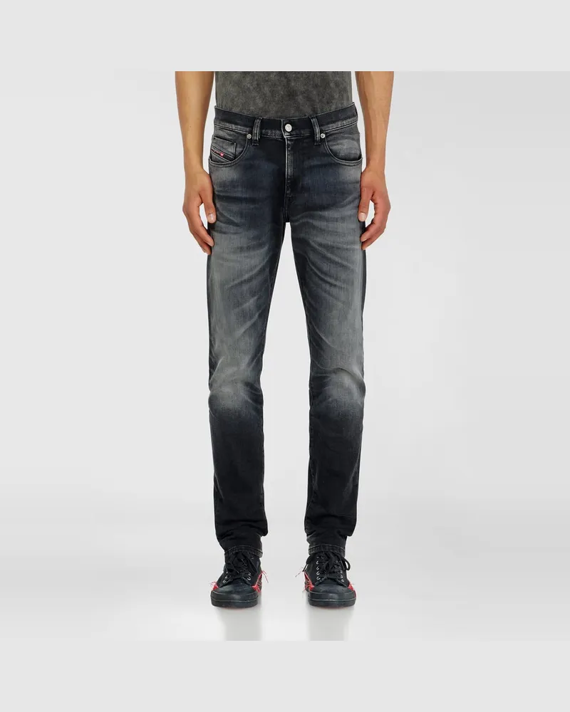 Diesel Slim Jeans Regular Waist 2019 D-Strukt, Schwarz/Dunkelgrau, Reißverschluss Schwarz