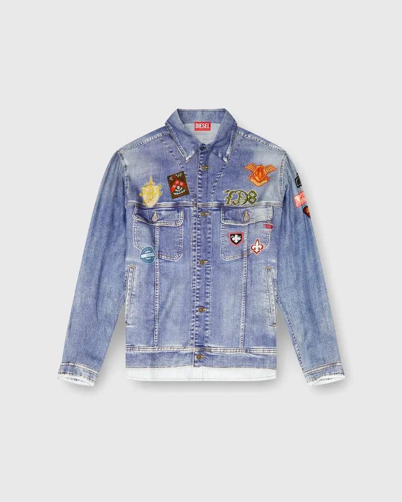 Diesel Satinhemd mit trompe-l'oeil denim-print - Hemden - Herren - Blau Blau