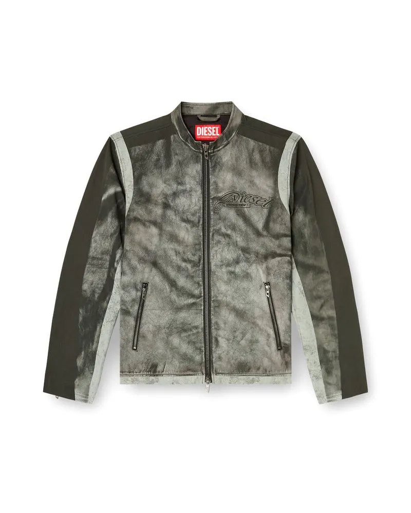 Diesel Bikerjacke aus bedrucktem Canvas - Jacken - Herren - Grau Grau