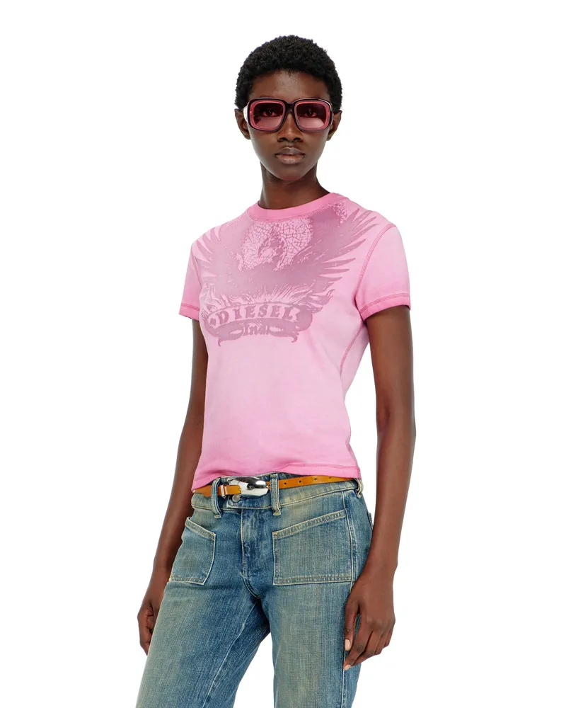 Diesel Slim T-shirt mit dévoré Phoenix - T-Shirts - Damen - Rosa Rosa