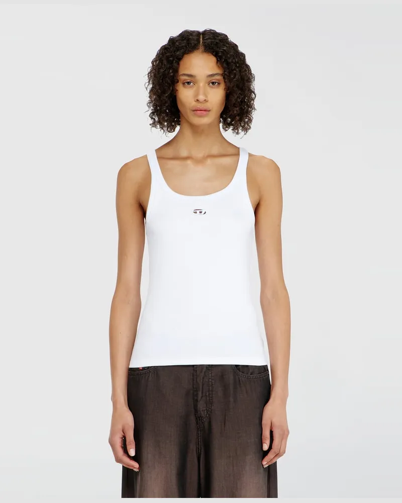 Diesel Schmales Tanktop mit lasergeschnittenem Oval D - T-Shirts - Damen - Weiss Weiss