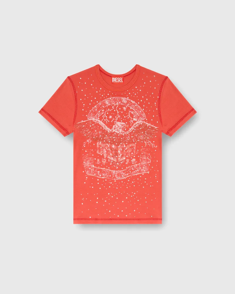 Diesel T-Shirt mit Konzertgrafik und Kristallen - T-Shirts - Damen - Rot Rot
