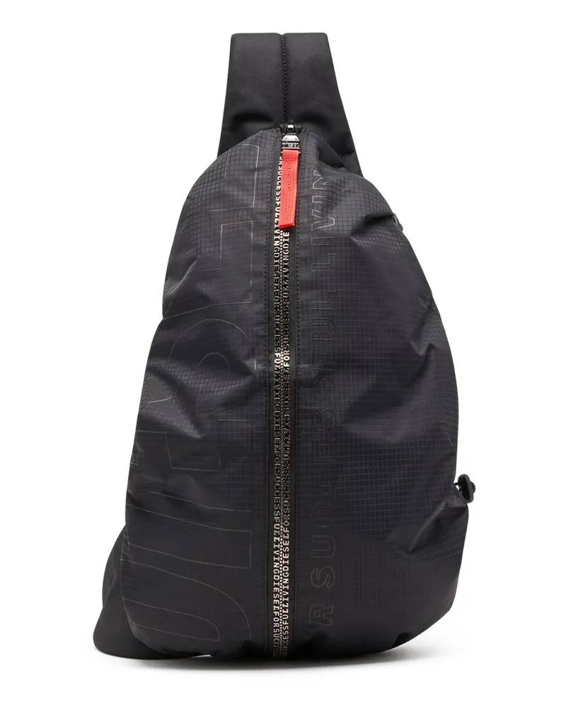Diesel Zip-D-Sling-Rucksack aus kariertem Jacquard-Shell - Rucksäcke - Herren - Schwarz Schwarz