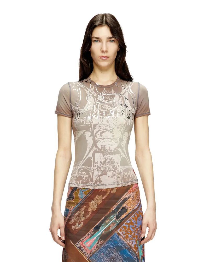 Diesel T-Shirt mit Folien-Print - T-Shirts - Damen - Braun Braun
