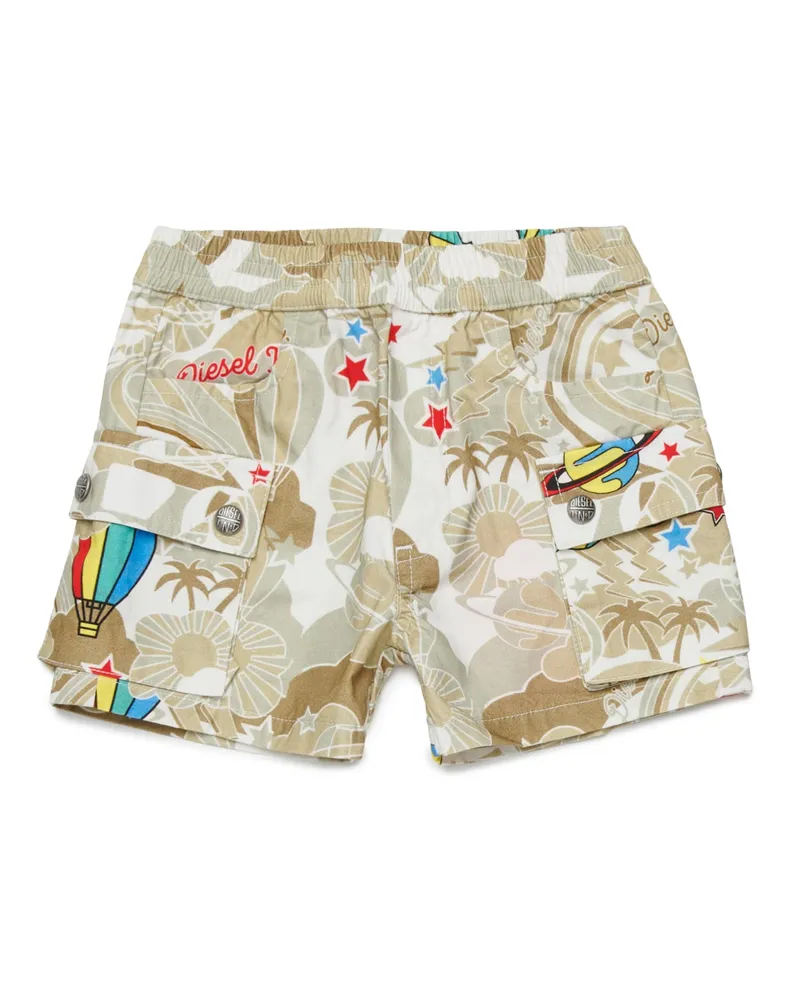 Diesel Baumwoll-Cargo-Shorts mit Allover-Print - Kurze Hosen - Herren - Braun Braun