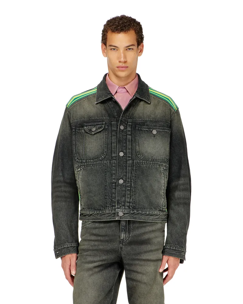 Diesel Trucker-Jacke mit gestreiften Schulterbändern - Denim jacken - Herren - Schwarz Schwarz