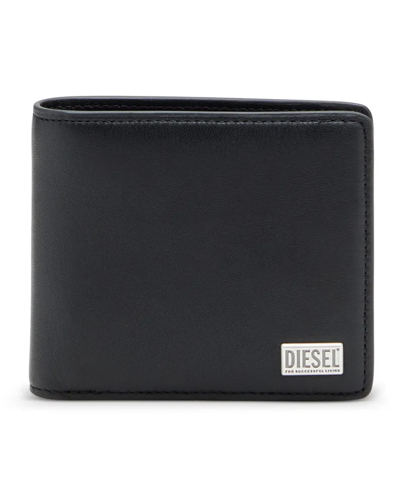 Diesel Portemonnaie im Faltdesign aus semi-glänzendem Leder - Kleine Portemonnaies - Herren - Schwarz Schwarz