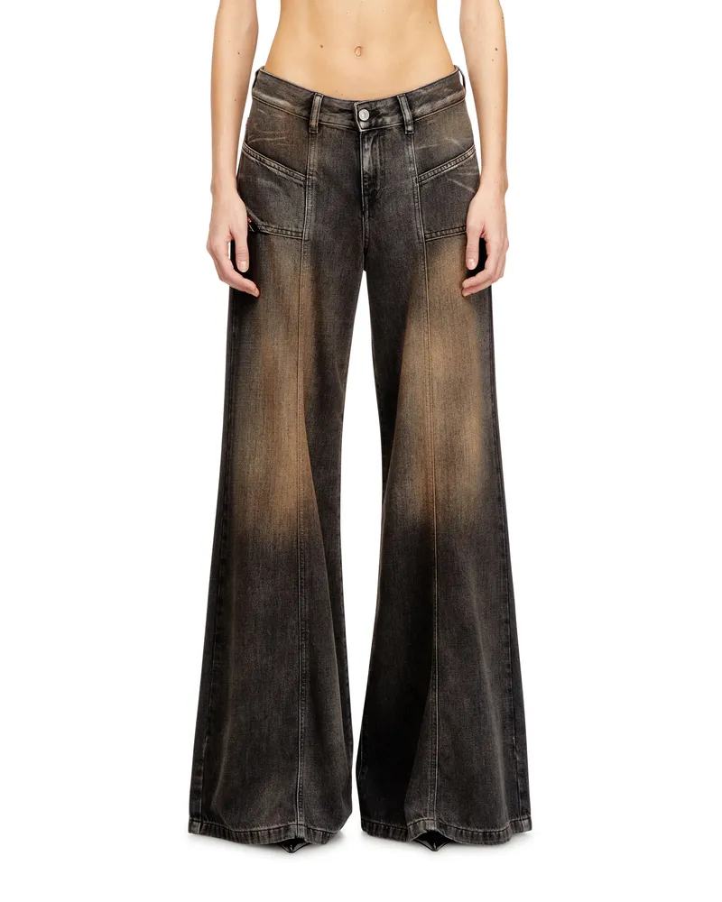 Diesel Flare Jeans Low Waist D-Akii, Schwarz/Dunkelgrau, Reißverschluss Schwarz