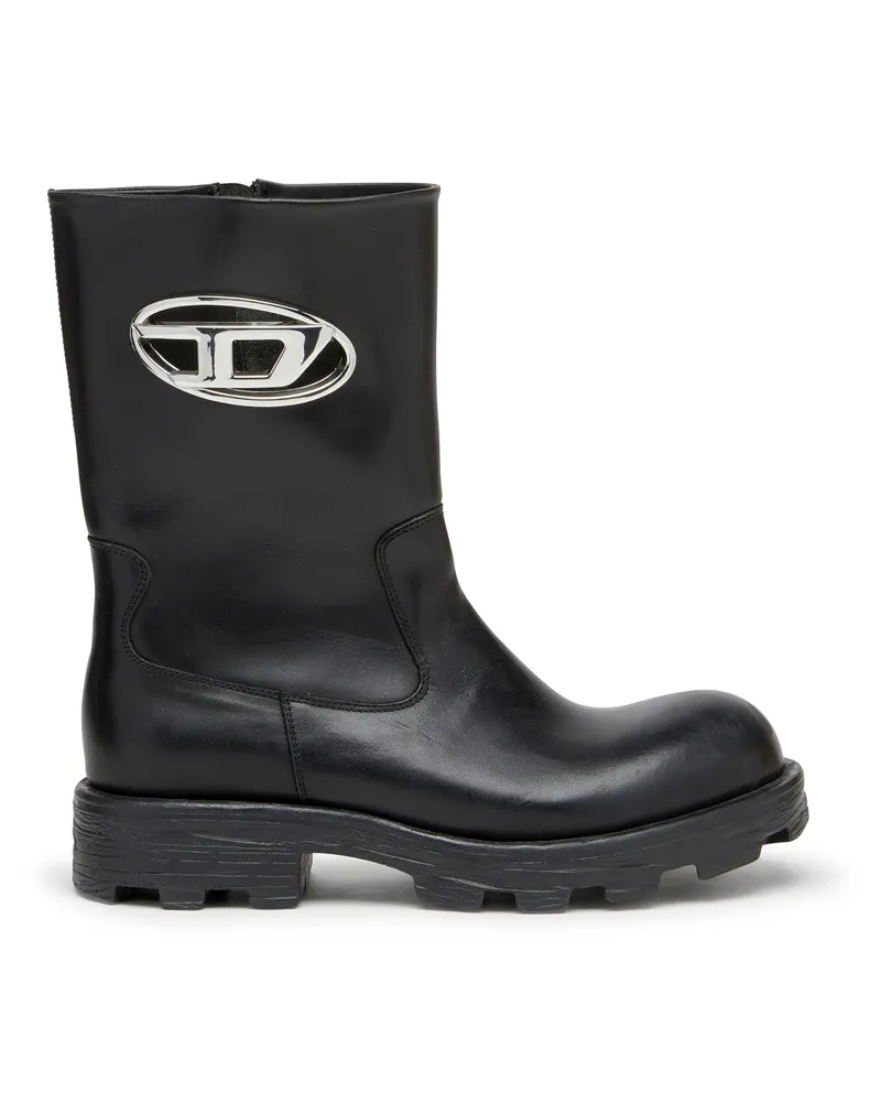 Diesel D-Hammer-Cut-Out-Lederstiefel mit Logo-Hardware - Stiefel - Damen - Schwarz Schwarz