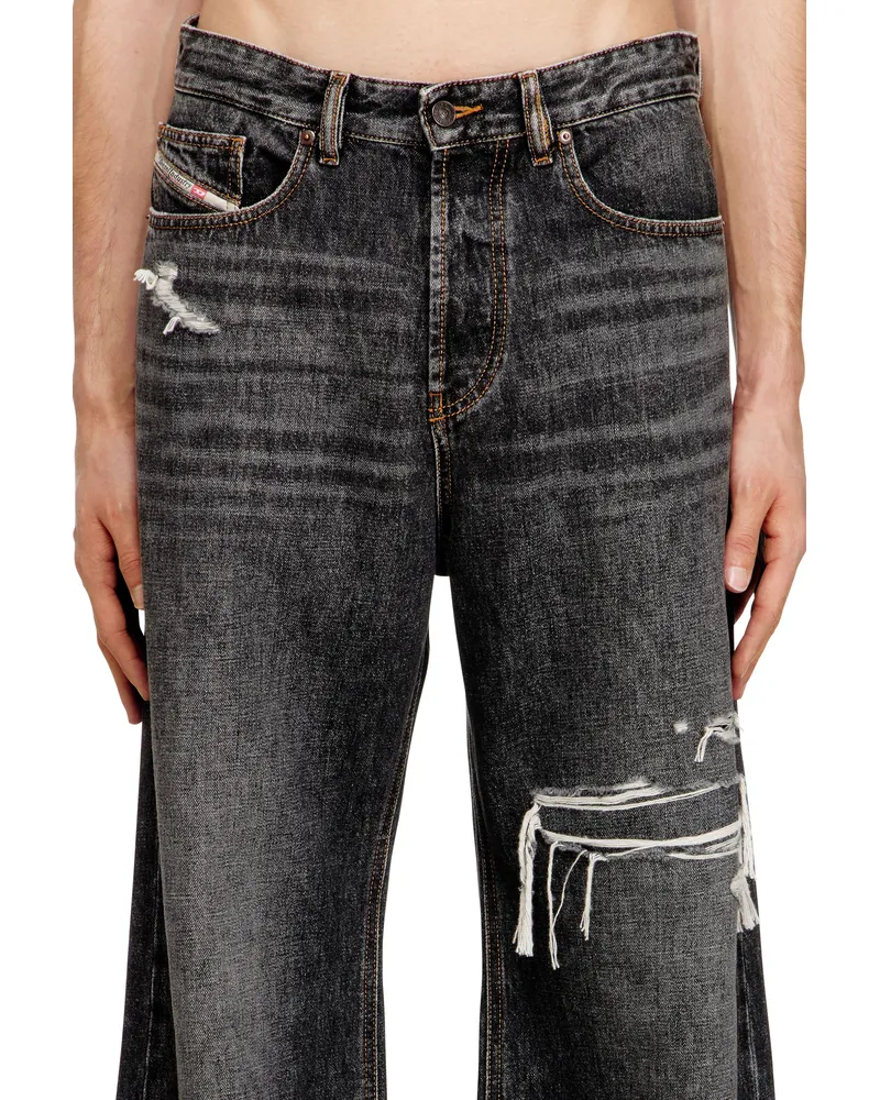 Diesel Relaxed Jeans Low Waist D-Rise, Schwarz/Dunkelgrau, Knopfverschluss Schwarz