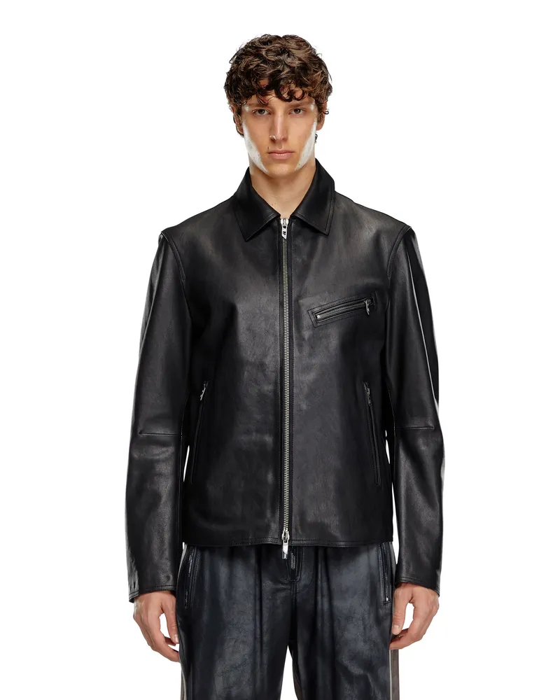 Diesel Jacke aus Leder mit Oval D-Prägung - Lederjacken - Herren - Schwarz Schwarz
